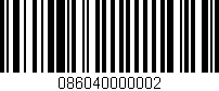 Código de barras (EAN, GTIN, SKU, ISBN): '086040000002'