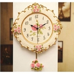 021025 europeus relógio de parede rosas moda arte criativa sala de estar quarto relógios de resina relógio mudo, saat, orologio, parete, Morden