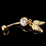 2015 moda jóias piercing no corpo design exclusivo dangle anéis asas de ouro zircão anjo umbigo umbigo anel para as mulheres