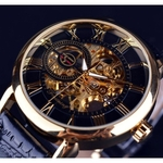 2017 Nova Forsining 3d Logo Design Gravura Caso Ouro Preto oco de couro genuíno de esqueleto Relógios Mecânicos de Luxo Marca Heren Horloge