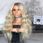 2018 New Popular europeus e americanos de alta temperatura Silk Chemical Fiber ouro Cabelo Pintado Gradiente cabelo longo encaracolado Mid Wig