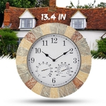 13.4 Inch Slate Effect Station Relógio de parede Termômetro Pintado à mão Decoração para casa
