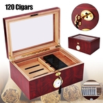 120 Contagem Grande Forrado De Couro De Cedro De Madeira Charuto Humidor Caso Caixa com Higrômetro Humidor Bloqueio 2 pcs Chaves