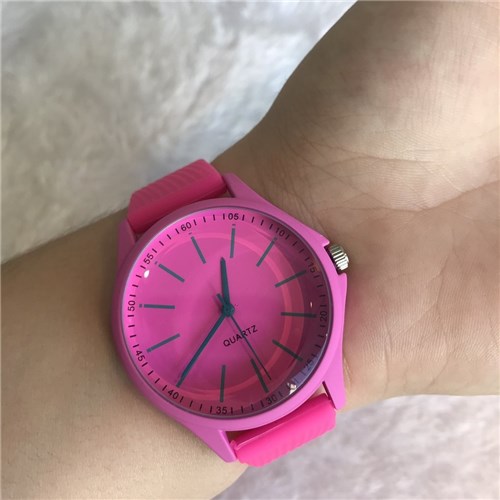 #10432- Relógio Pulseira Silicone - Rosa e Verde