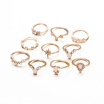 10Pcs/Set Retro Style Water Drops Stars Geometric Crystal Ring Set Joint Rings accessories