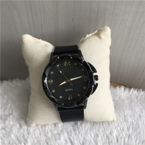 14913A-Relógio Preto e Dourado - Pulseira Silicone