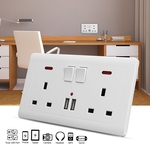 13A Placa de soquete de parede com 2 portas USB de carregador rápido 2 Plugues do Reino Unido 2 Interruptor Luz LED para residências / escritórios / locais de trabalho