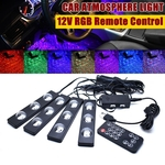 4 pçs / set LED kit de iluminação interior do carro luz decorativa lâmpadas de néon tira usb colorido luzes de controle remoto para carro