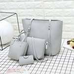 4pcs Mulheres Shoulder Padr?o bolsa de couro + Crossbody Bag + bolsa + carteira Grey