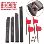 4Pcs Set 10mm Torno Barra de mandrilar Suporte de ferramenta de torneamento + 4pcs Lâminas + 4pcs Chave S10K-SDUCR07 + SDJCR1010F07 + SDJCL1010E07 + SDNCN1010H07