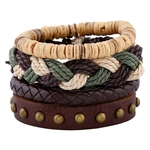 4pcs / set Unisex Vintage Leather Bracelet Alloy Shell Bead Rope Cadeia Elegante Pulseira Set