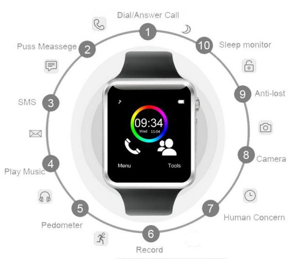 A1 Relógio Smartwatch Android, WhatsApp e Face Camera, Bluetooth - Concise Fashion Style