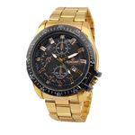 Aço Homens de Negócios Ouro Estilo Stainless Watch Dial Rodada Quartz Relógio de Pulso com Calendário