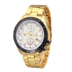 Aço Homens de Negócios Ouro Estilo Stainless Watch Dial Rodada Quartz Relógio de pulso com calendário
