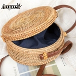 AEQUEEN Rodada Tecido Rattan Círculo Bolsa de Ombro Mulheres Bolsas 2018 Handmade Palha Sacos de Praia Verão Bohemian Satchel Lady Bolsos