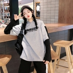 Amyove Lovely gift Falso 2 Pieces Hoodie com letras Decor mangas compridas Top blusa para mulher