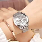 Amyove Lovely gift Fashion Business Women Aço Strap Calendário Relógio de pulso
