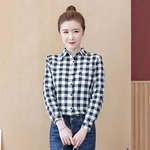 Amyove Lovely gift Plaid Imprimir mangas compridas Camisa V-Neck Camisas Casual Top para Mulher