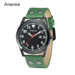 Ananke Homens Waterproof Quartz Relógios Casual Data Moda analógicos de pulso Couro Strap Numeral Dial Relógios 25,5 centímetros de Homens