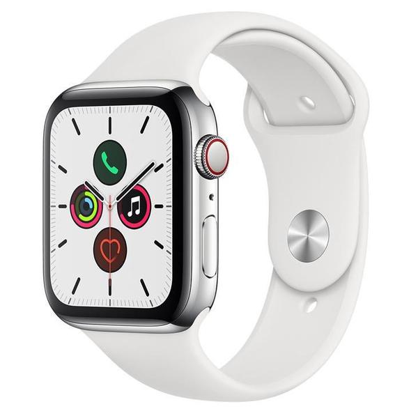 Apple Watch 5 Cell+GPS 44 Mm, Aço Inoxid Prata, Puls Esportiva Branca e Fecho Clássico - MWWF2BZ/A
