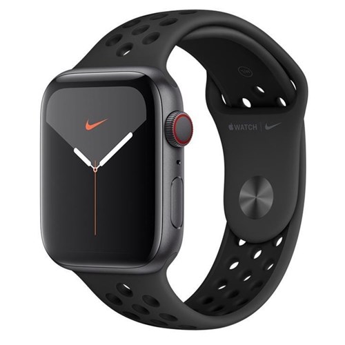 Apple Watch Nike+ Series 5 Cellular + Gps, 44 Mm, Alumínio Cinza Espacial, Esportiva Nike Preto / Cinza-Carvão e Fecho Clássico - Mx3f2bz/A