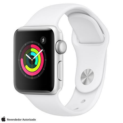 Apple Watch S3 Sport Prata com Pulseira Esportiva Branca, 38 Mm, Bluetooth e 8 GB