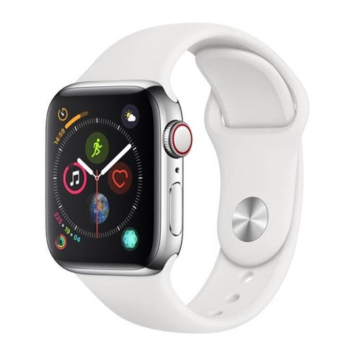 Apple Watch Series 4 Cellular, 40 Mm, Aço Inoxidável Prata, Pulseira Esportiva Branca e Fecho Clássico - Mtvj2bz/A
