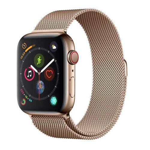 Apple Watch Series 4 Cellular, 44 Mm, Aço Inoxidável Dourado, Pulseira de Aço Inoxidável Dourado e F