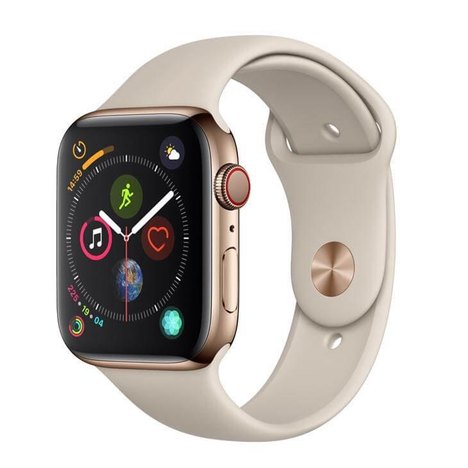 Apple Watch Series 4 Cellular, 44 Mm, Aço Inoxidável Dourado, Pulseira Esportiva Cinza e Fecho Clássico - Mtx42bz/a