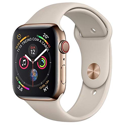 Apple Watch Series 4 Cellular, 44 Mm, Aço Inoxidável Dourado, Pulseira Esportiva Cinza e Fecho Clássico - Mtx42bz/a
