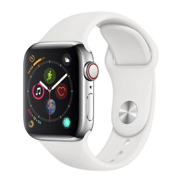 Apple Watch Series 4 Cellular + GPS, 40 Mm, Aço Inoxidável Prata, Pulseira Esportiva Branca