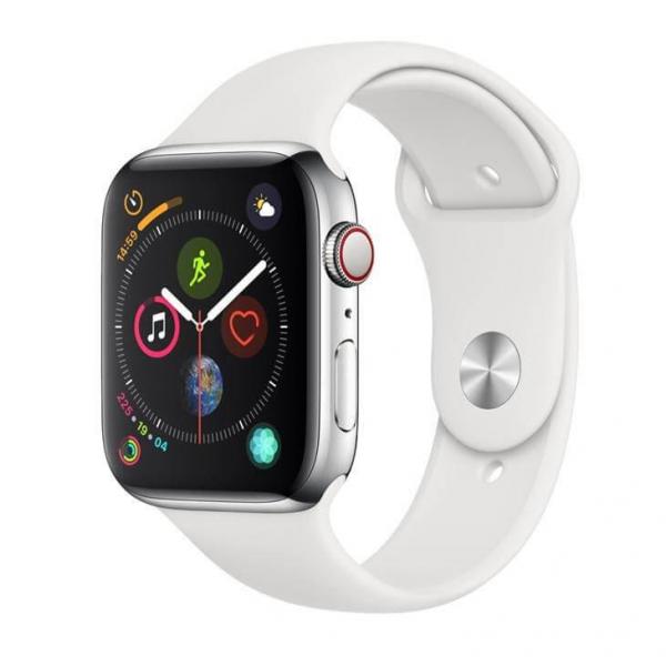 Apple Watch Series 4 Cellular + GPS, 44 Mm, Aço Inoxidável Prata, Pulseira Esportiva Branca