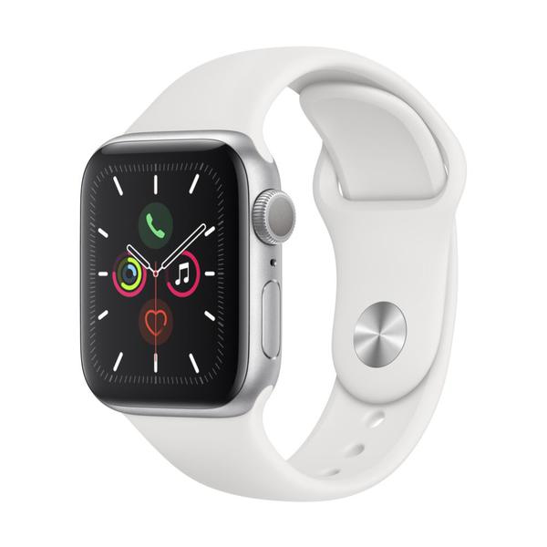 Apple Watch Series 5 (GPS) 44mm, Caixa Alumínio Prata, Pulseira Esportiva Branca