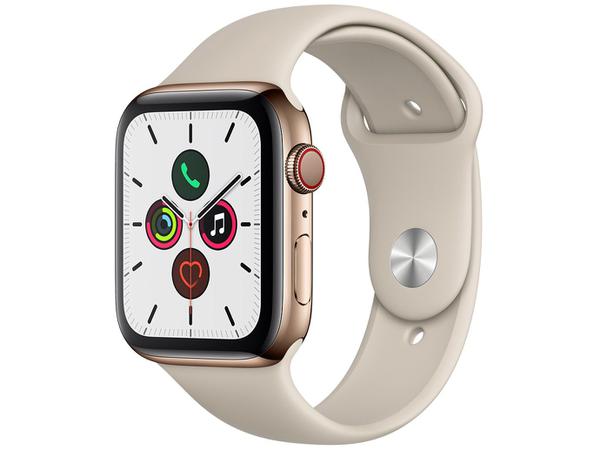 Apple Watch Series 5 (GPS + Cellular) 44mm Caixa - Dourada Aço Inoxidável Pulseira Esportiva Cinza