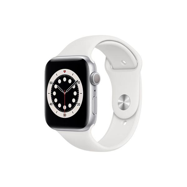 Apple Watch Series 6 (GPS) 44mm Caixa Prateada de Alumínio com Pulseira Esportiva Branca