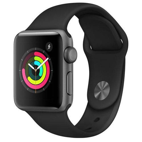 Apple Watch Series 3, 38 Mm, Alumínio Cinza Espacial, Pulseira Esportiva Preto e Fecho Clássico - MT