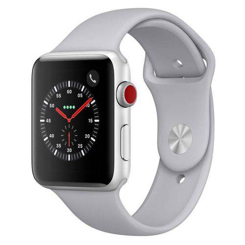 Apple Watch Series 3 Cellular, 42 Mm, Alumínio Prata, Pulseira Esportiva Névoa e Fecho Clássico - MQ