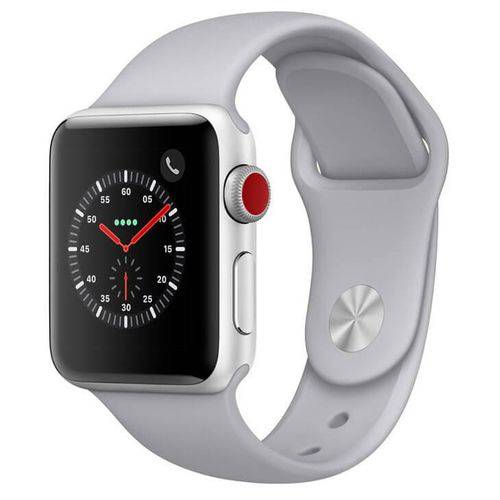 Apple Watch Series 3 Cellular, 38 Mm, Alumínio Prata, Pulseira Esportiva Névoa e Fecho Clássico - MT