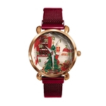 Árvore de Natal Lady relógio de quartzo presente Papai Noel liga de malha de banda analógico relógio de pulso