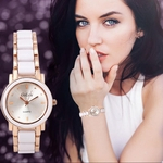 Watch Bracelet Wrist Quartz Women Fashion Analog Dial Ceramic Stainless Steel WH