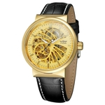 Assista Vencedor do homem impermeável Auto Mecânica Assista Skeleton Dial PU Leather Strap relógio de pulso