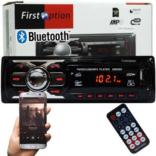 Auto Rádio Som Mp3 Player Automotivo Carro Bluetooth First Option 6660BSC Fm Sd USB Controle