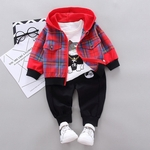 Bebés Meninos da manta Hoodie Jacket shirt com padrão de decoração cor sólida Calças com Ankle Amarrado