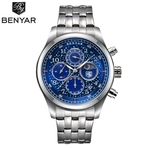 BENYAR Mens Relógios Top de luxo Moon Phase completa Aço Quartz Chronograph Watch Desporto Militar impermeável relógio de pulso hora de relógio