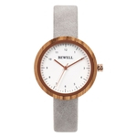 MSHOP BEWELL Lady Wooden Quartz Watch PU Leather Strap Simple Fashion Analog Wrist Watch