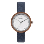 BeWell Senhora de madeira relógio de quartzo PU pulseira de couro simples Moda relógio de pulso Analógico