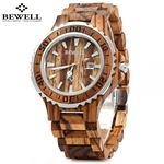 BeWell ZS-100BG de madeira Men quartzo relógio com ponteiros luminosos 30M Resistência à Água Relógio de pulso