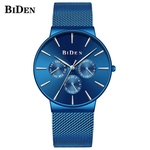 BIDEN Marca Blue Steel malha Banda Ultra Fina relógios de quartzo impermeável Men Sports relógio de pulso