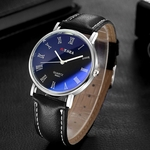 Blue Ray vidro Faux Leather relógio elegante Esportes de pulso de quartzo relógios para homem