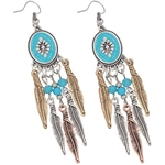 Bohemian Long Tassel Brinco Turquoise Feather Dangle Drop Stud Ear Rings